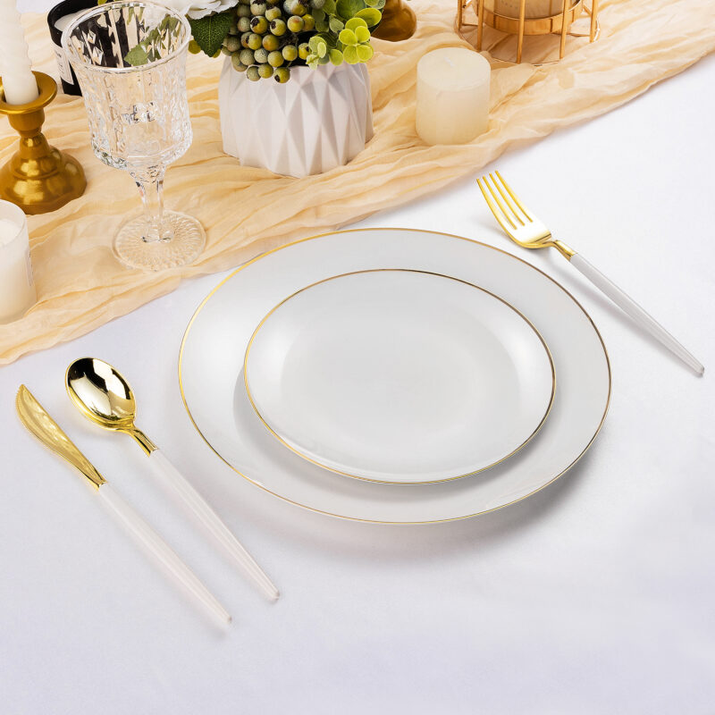 Gold with White Handle Plastic Cutlery Sets 3