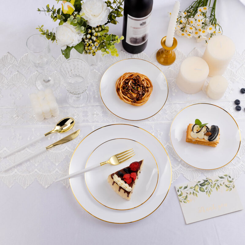Gold with White Handle Plastic Cutlery Sets 4