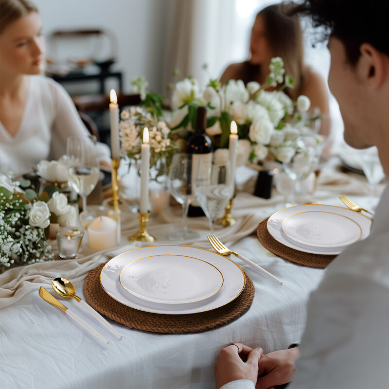 Gold with White Handle Plastic Cutlery Sets 6