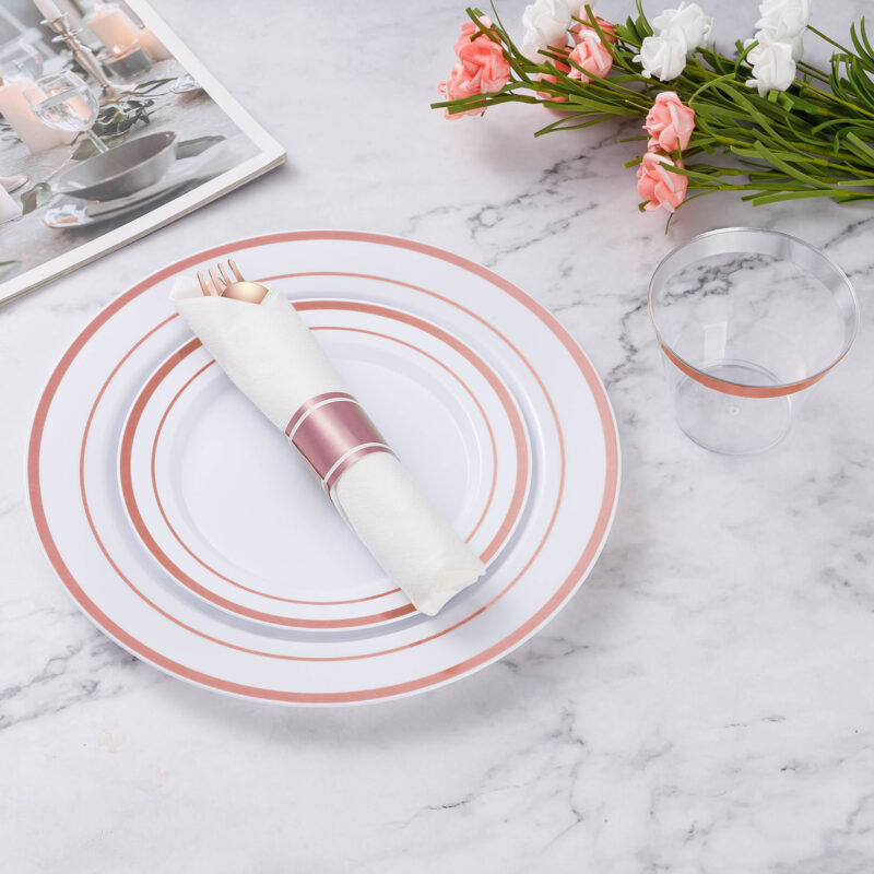 Rose Gold Rolled Plastic Cutlery Sets 2