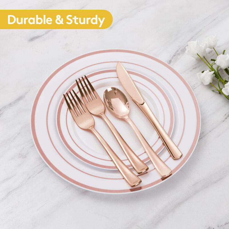 Rose Gold Rolled Plastic Cutlery Sets 3