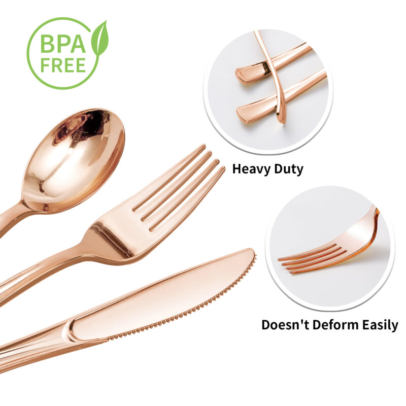 Rose Gold Rolled Plastic Cutlery Sets 4