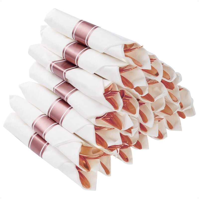 Rose Gold Rolled Plastic Cutlery Sets