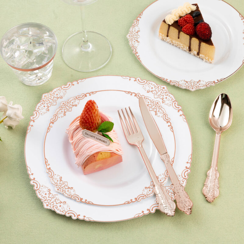 Rose Gold Rolled Retro Plastic Cutlery Sets 3