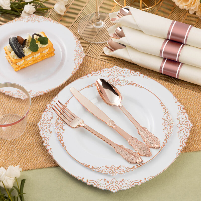 Rose Gold Rolled Retro Plastic Cutlery Sets 5