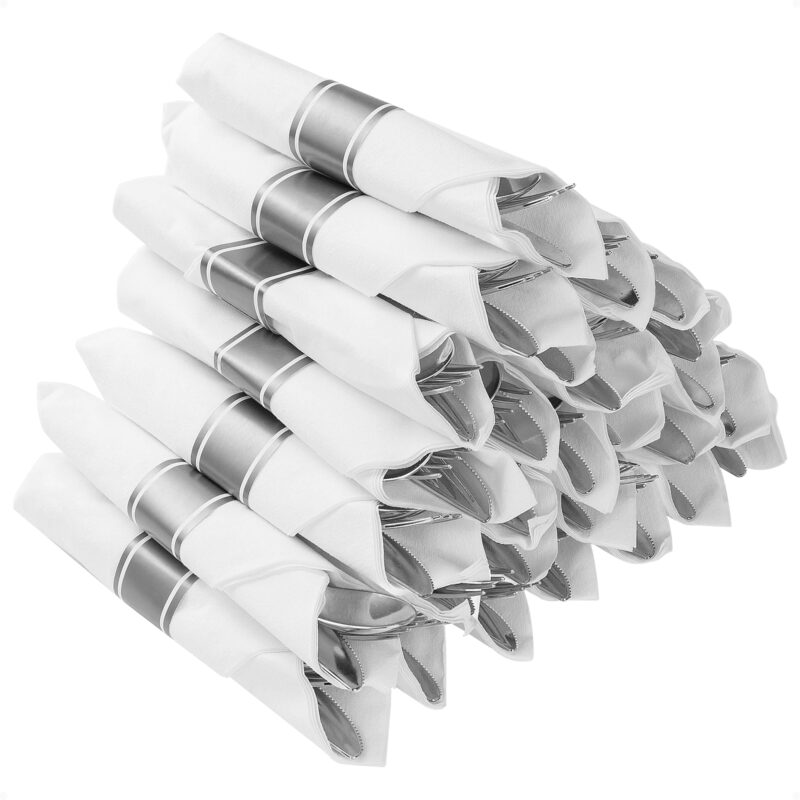 Silver Rolled Plastic Cutlery Sets