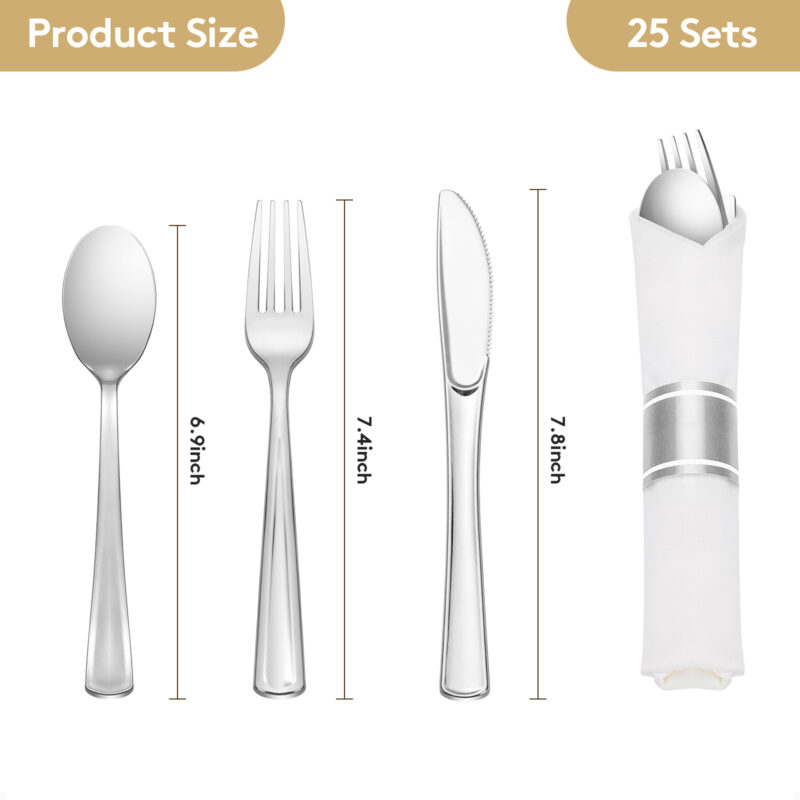 Silver Rolled Plastic Cutlery Sets1
