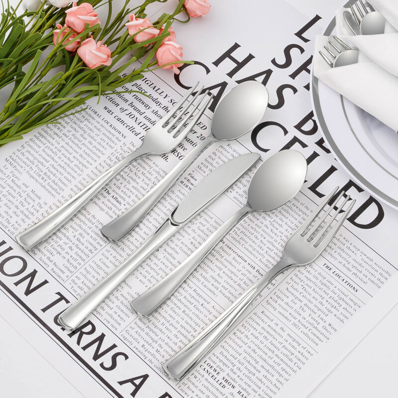 Silver Rolled Plastic Cutlery Sets3