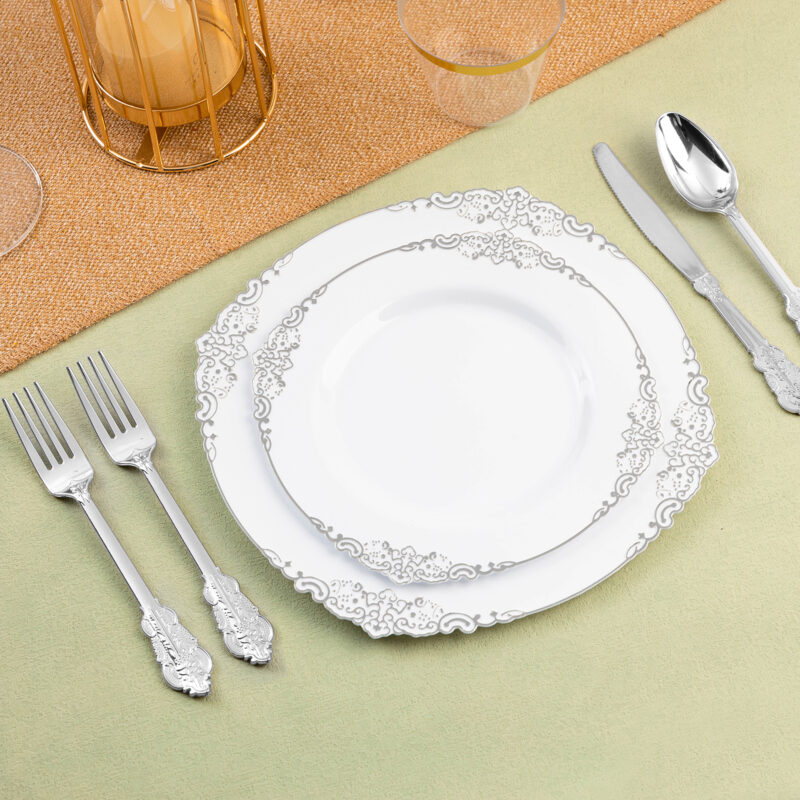 Silver Rolled Retro Plastic Cutlery Sets 1