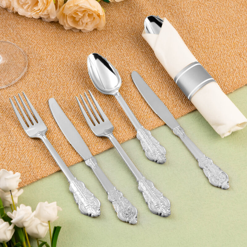 Silver Rolled Retro Plastic Cutlery Sets 2