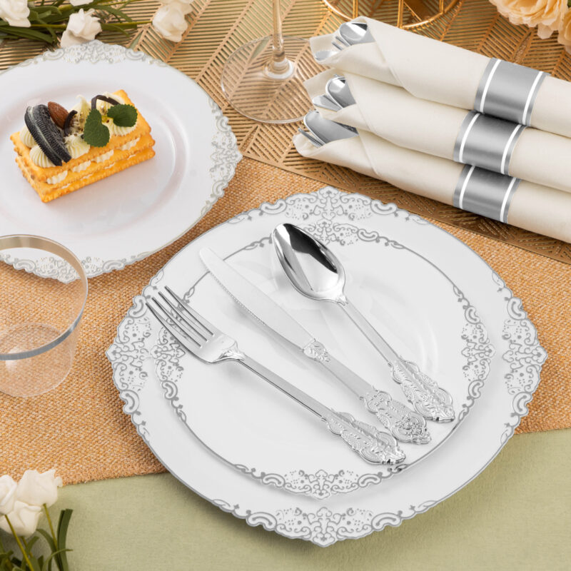 Silver Rolled Retro Plastic Cutlery Sets 3