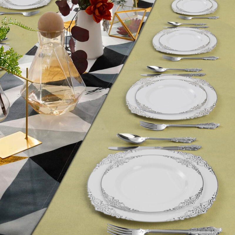 Silver Rolled Retro Plastic Cutlery Sets 4