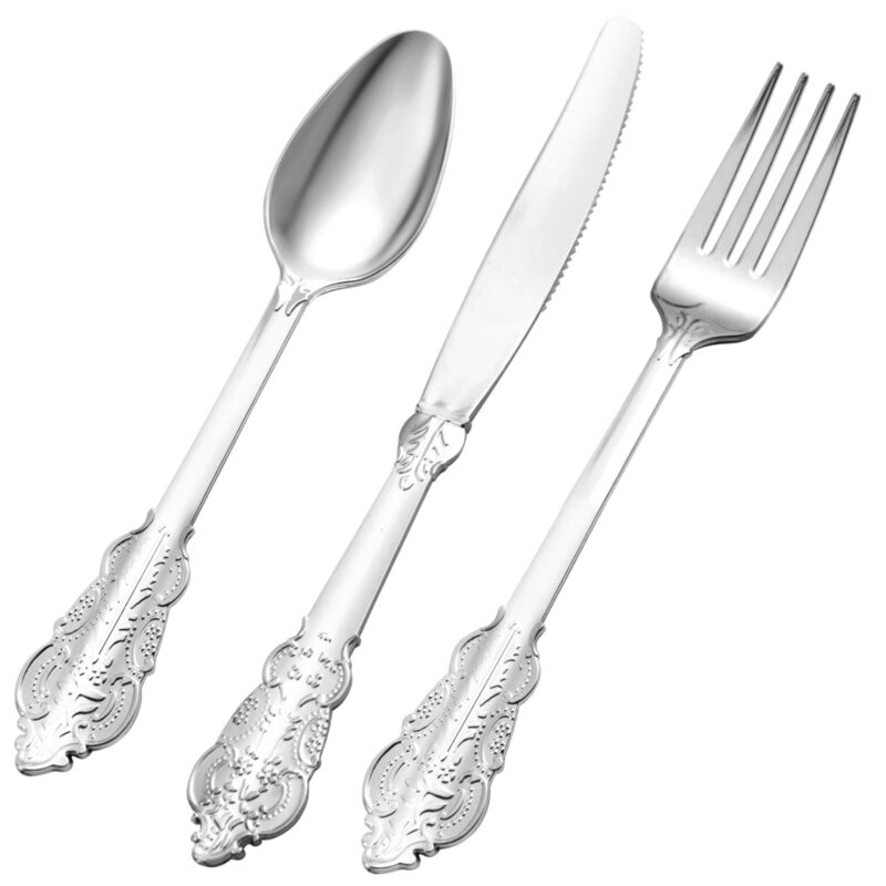 Silver Rolled Retro Plastic Cutlery Sets