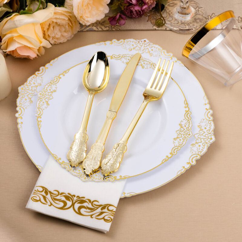 White Gold Retro Plastic Dinnerware Sets 3