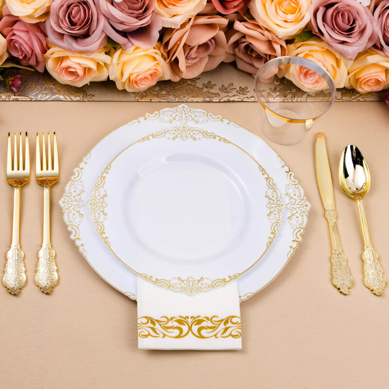 White Gold Retro Plastic Dinnerware Sets 5