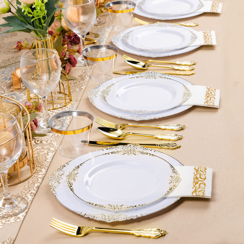 White Gold Retro Plastic Dinnerware Sets 6