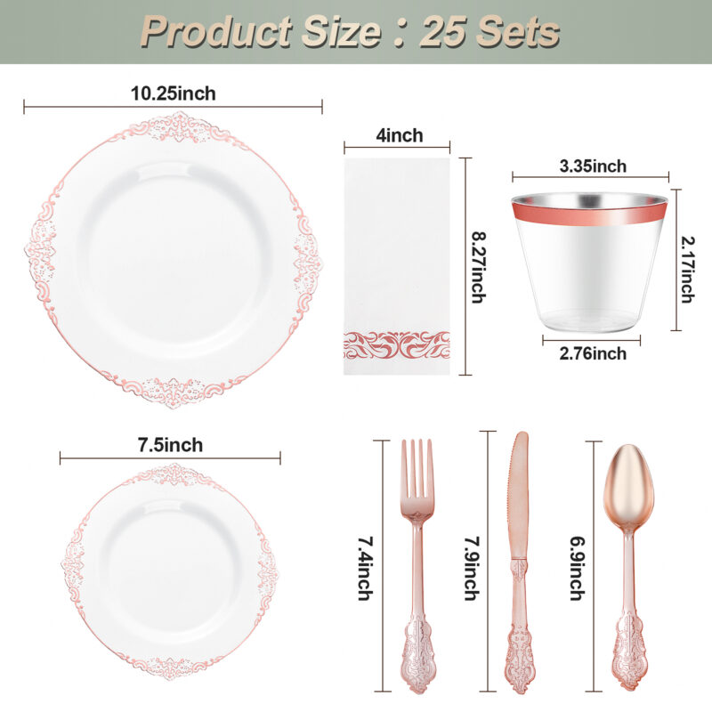 White Rose Gold Retro Plastic Dinnerware Sets 1
