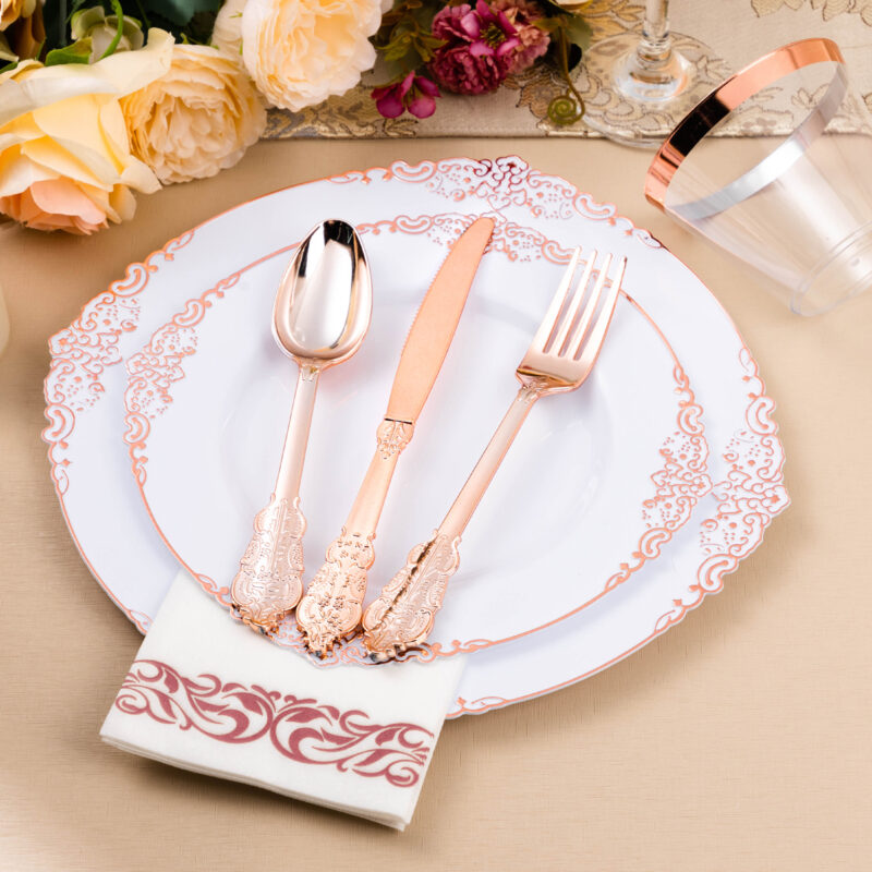 White Rose Gold Retro Plastic Dinnerware Sets 3