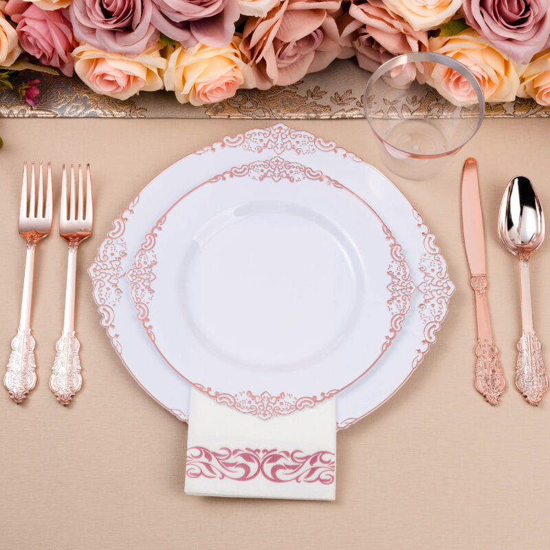White Rose Gold Retro Plastic Dinnerware Sets 5