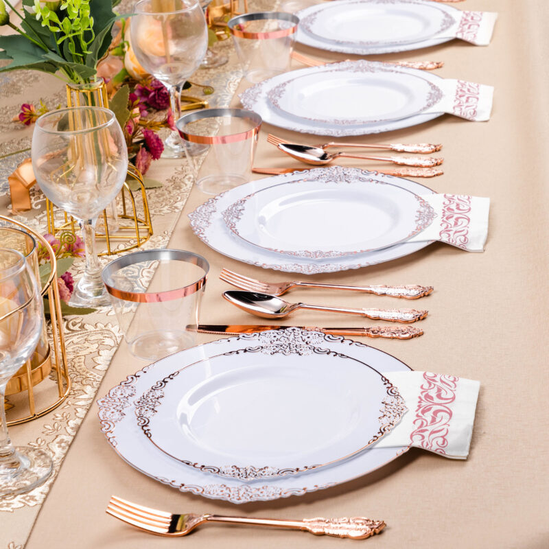 White Rose Gold Retro Plastic Dinnerware Sets 6