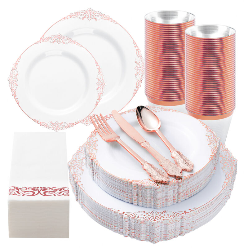White Rose Gold Retro Plastic Dinnerware Sets
