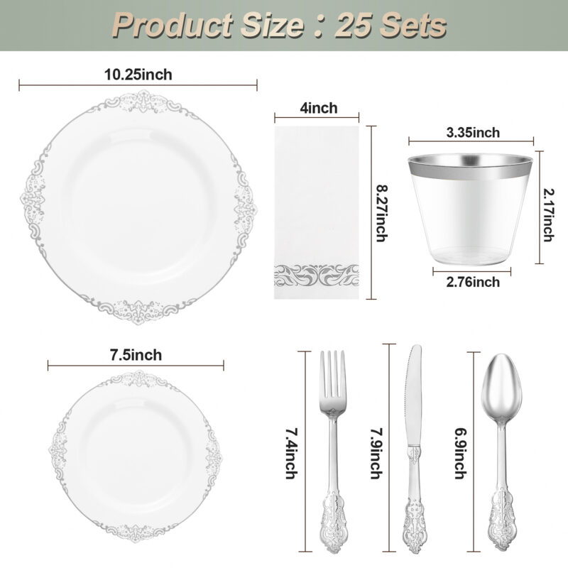 White Silver Retro Plastic Dinnerware Sets 1