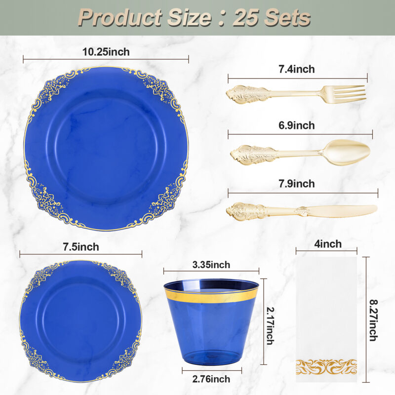 10.4"&8.3" Clear Blue Plastic Dinnerware Sets 1