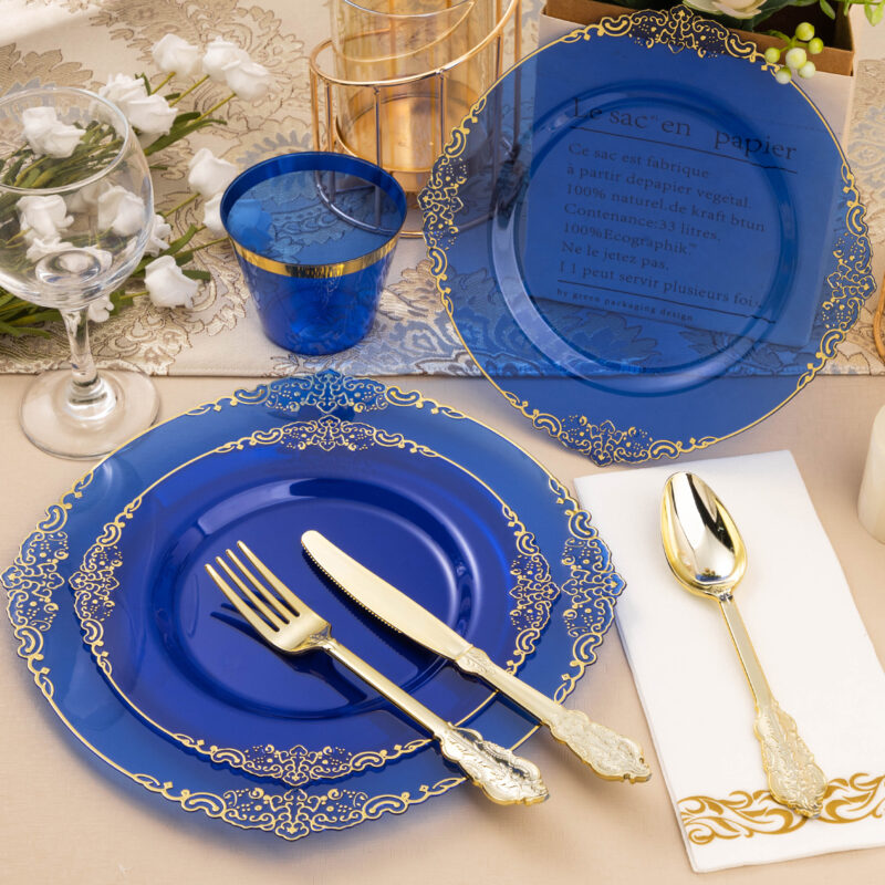 10.4"&8.3" Clear Blue Plastic Dinnerware Sets 4