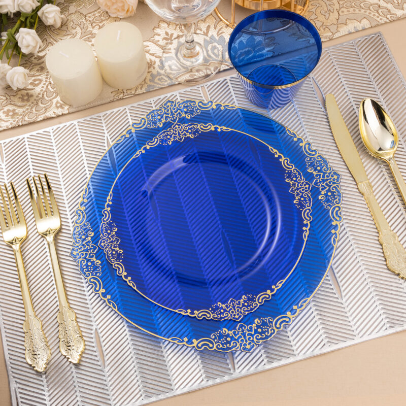 10.4"&8.3" Clear Blue Plastic Dinnerware Sets 5