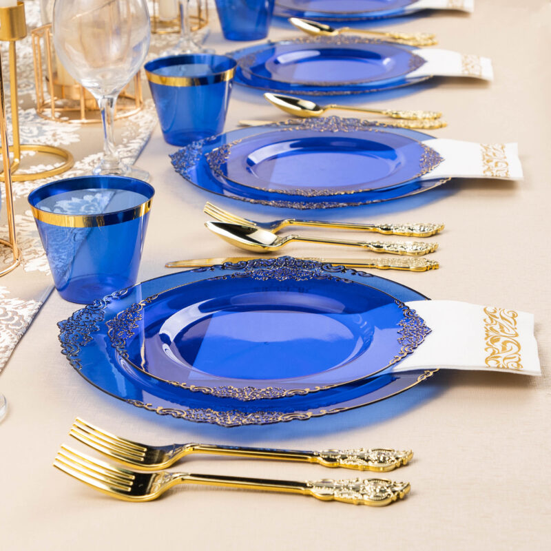 10.4"&8.3" Clear Blue Plastic Dinnerware Sets 6