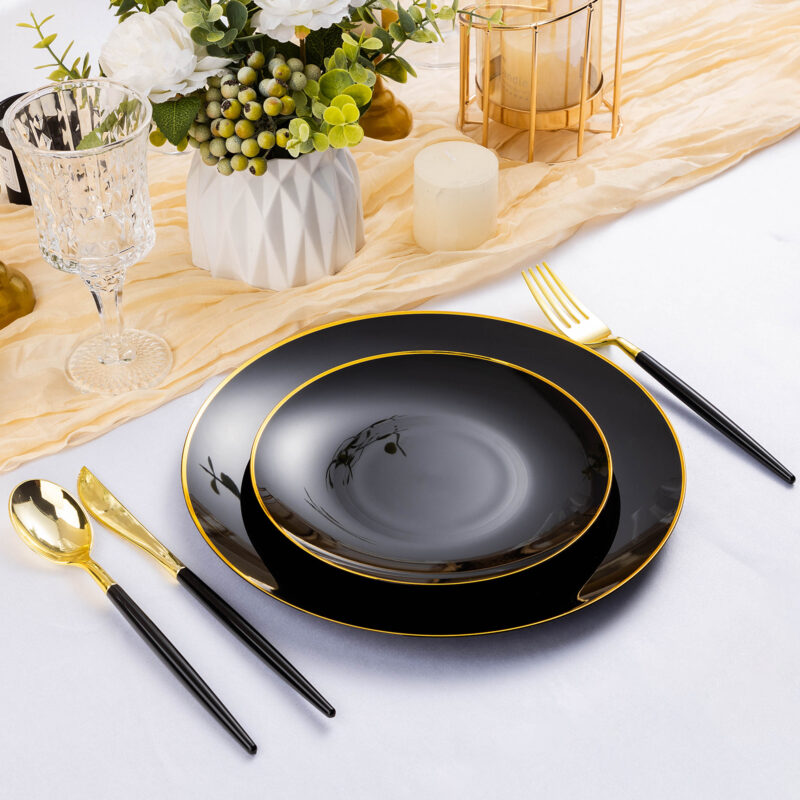 Black Plates with Gold Rim 3