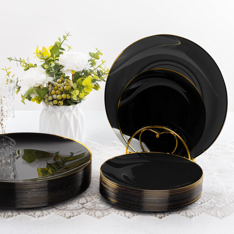 Black Plates with Gold Rim 5