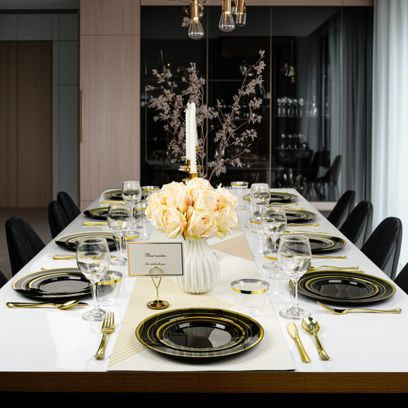 Black and Gold-rimmed Dinnerware Sets 5