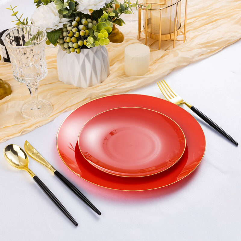 Red Plates with Gold Rim 2