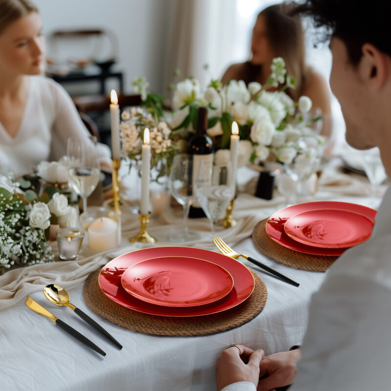 Red Plates with Gold Rim 5