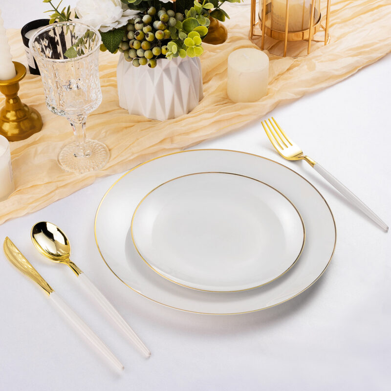 White Plates with Gold Rim 3